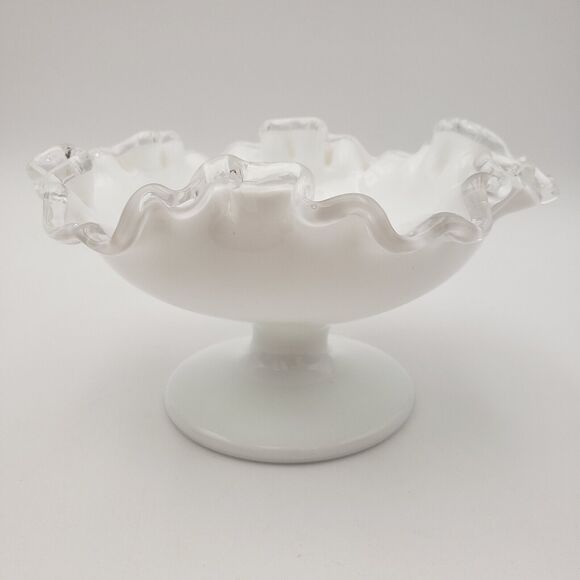 Vintage Fenton Silver Crest Milk Glass Compote Circa 1942-1972 - Picture 8 of 10